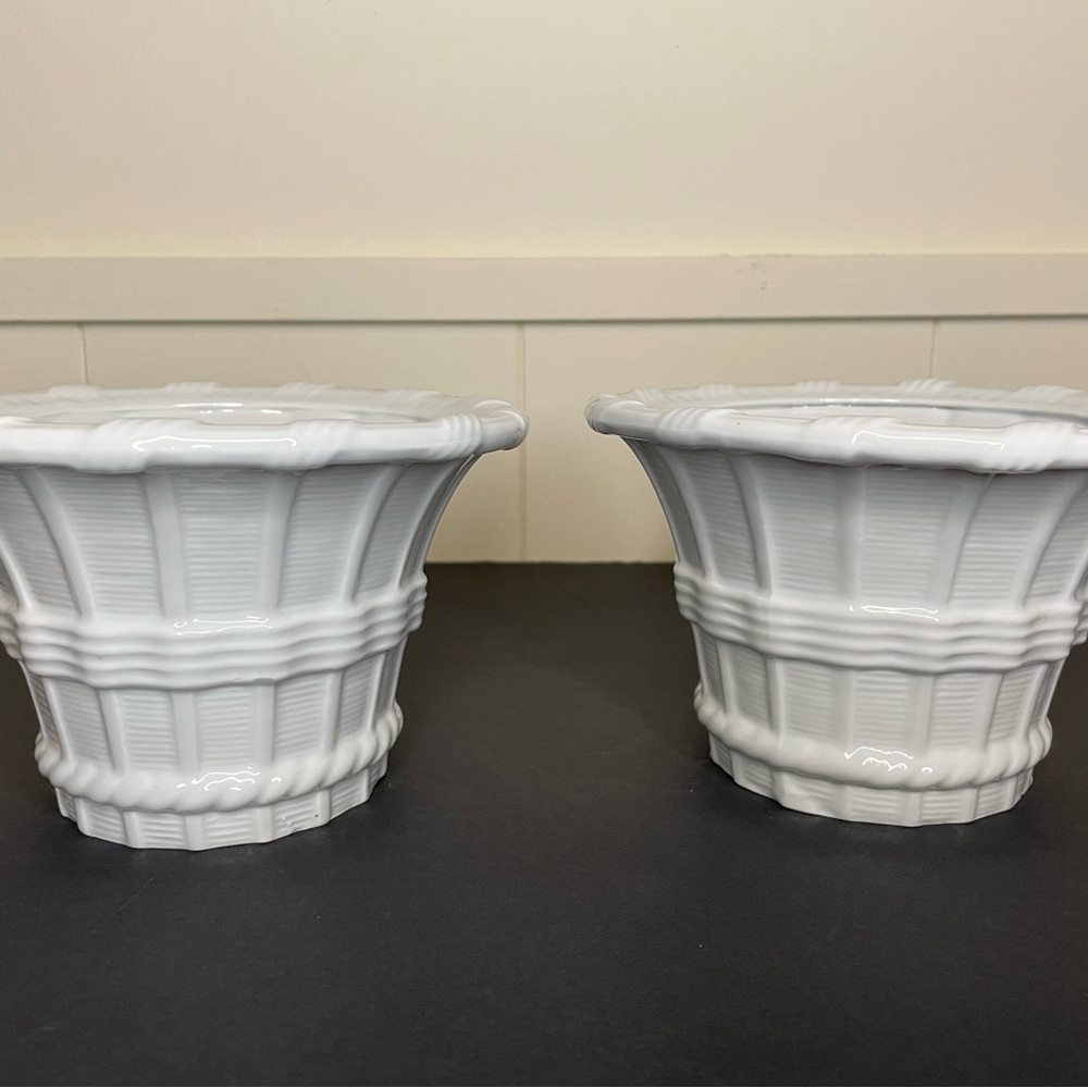 Limoges (France) White Woven Design Vases - Set of 2